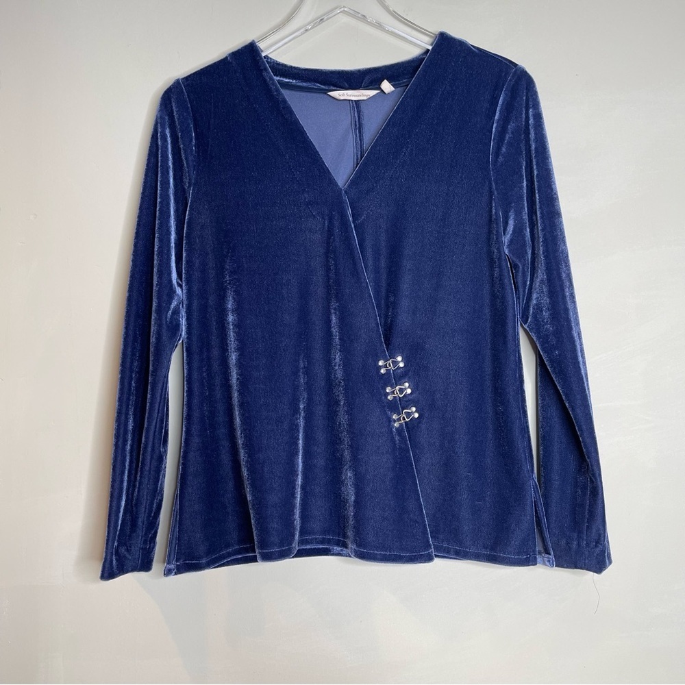 Soft Surroundings Blue Velvet V-Neck Top size s - Picture 2 of 8